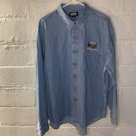 Sierra Pacific Denim Shirt VTG Blue Pagosa Springs CO Single Stitch Embroidered - Picture 2 of 15